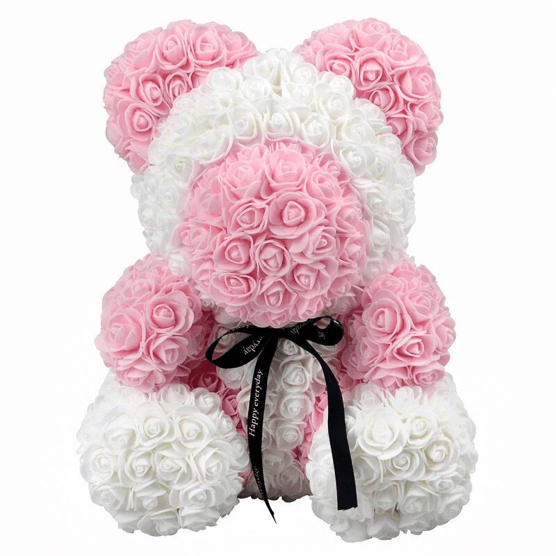 Ours en Fleur Rose & Blanc - Ourson En Rose