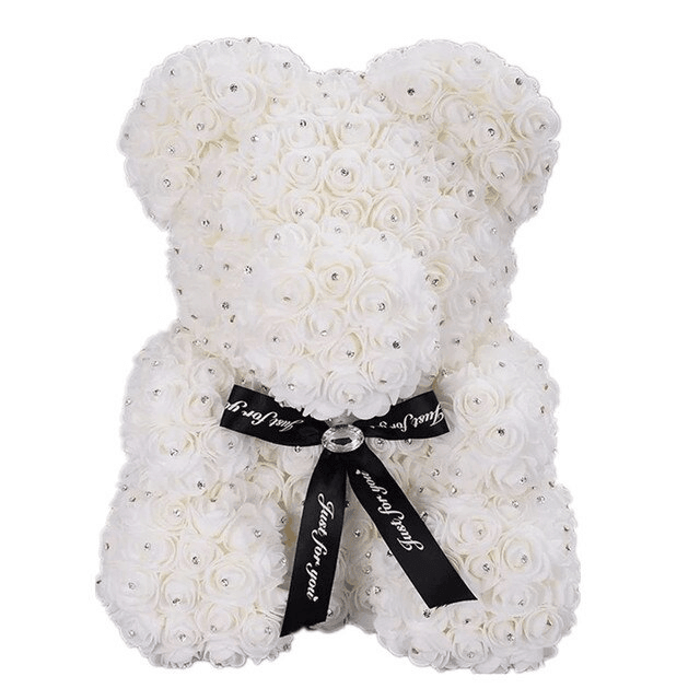 Ours blanc avec diamant 40cm - Ourson En Rose
