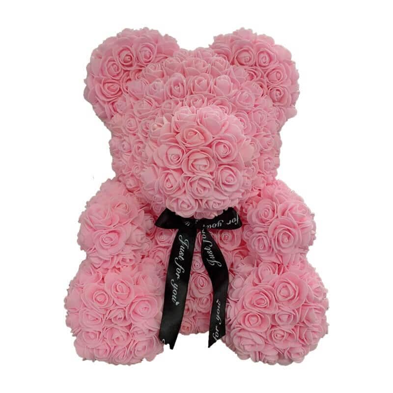 Ours en Fleur Éternelle Rose 40cm Ours en rose 40cm Ourson En Rose 