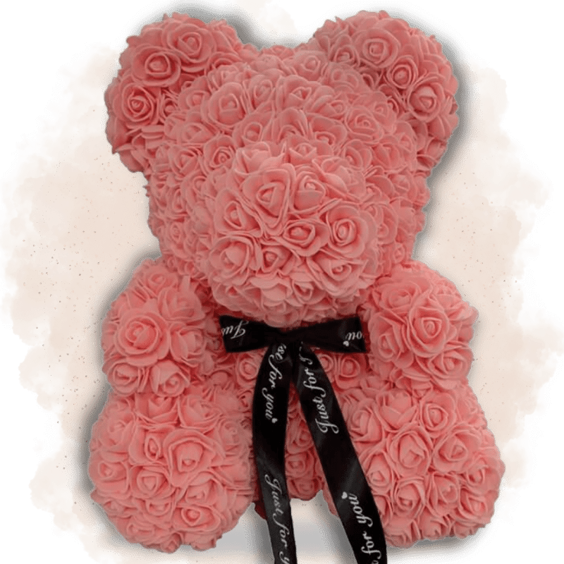 Ours en Fleur Éternelle Rose 40cm Ours en rose 40cm Ourson En Rose Rose Saumon 