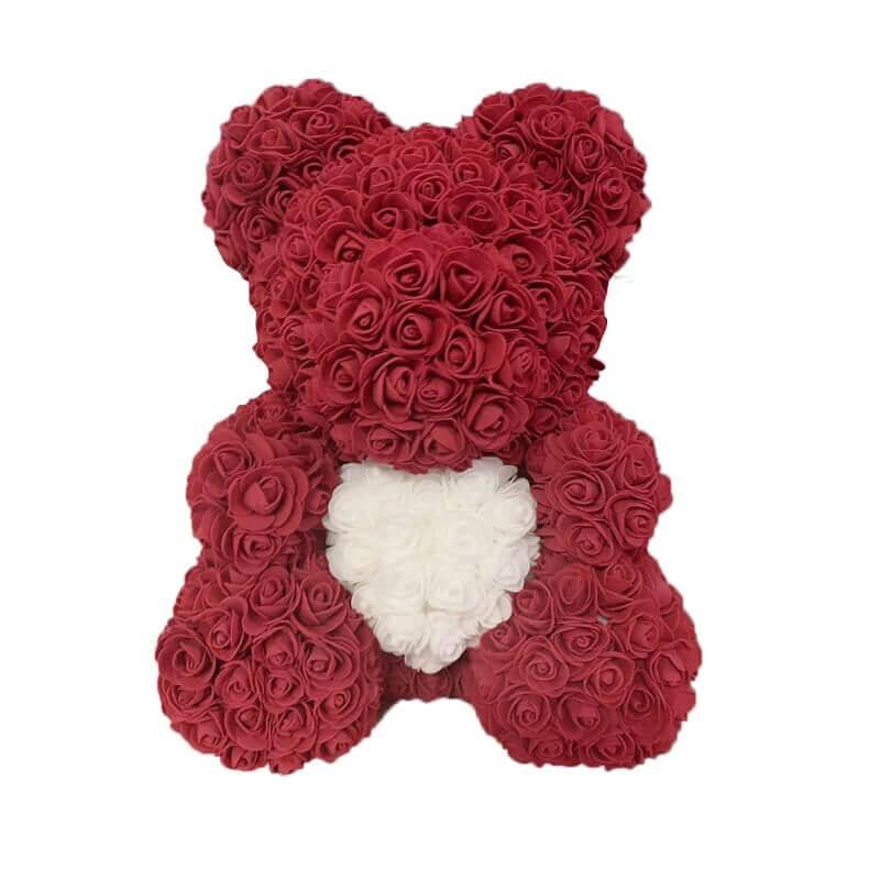 Ours en Rose Rouge Vin 40cm Ours en rose 40cm Ourson En Rose