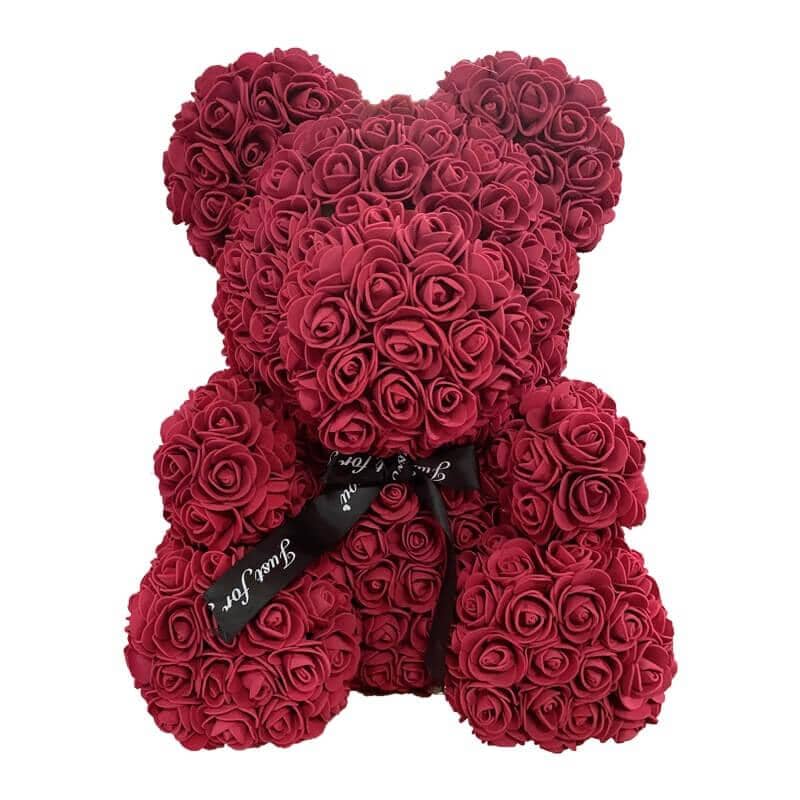 Ours en Rose Rouge Vin 40cm Ours en rose 40cm Ourson En Rose
