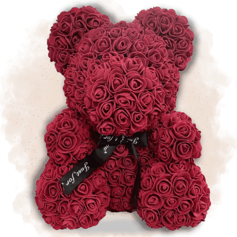 Ours en Rose Rouge Vin 40cm Ours en rose 40cm Ourson En Rose Nœud