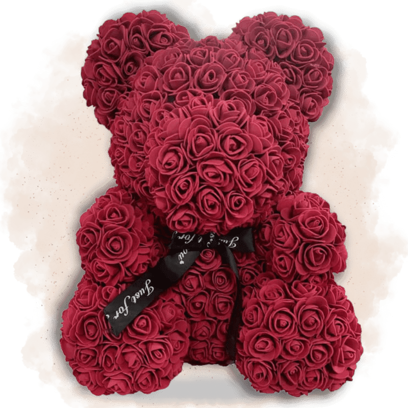 Ours en Rose Rouge Vin 40cm Ours en rose 40cm Ourson En Rose Nœud 