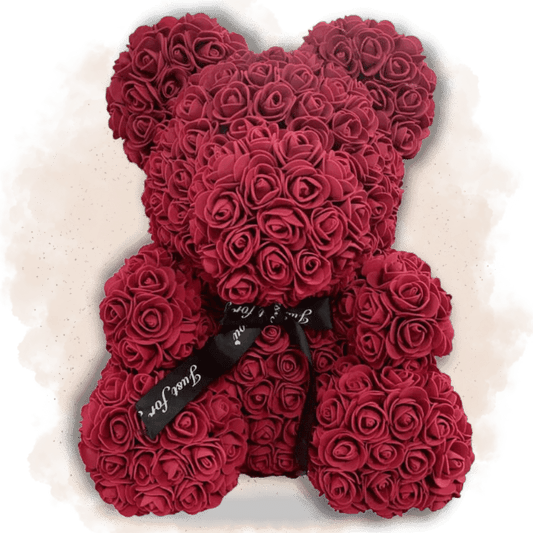 Ours en Rose Rouge Vin 40cm Ours en rose 40cm Ourson En Rose Nœud