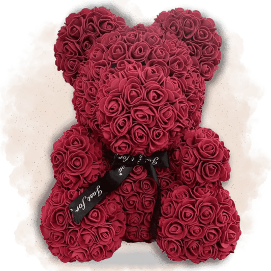 Ours en Rose Rouge Vin 40cm Ours en rose 40cm Ourson En Rose Nœud 