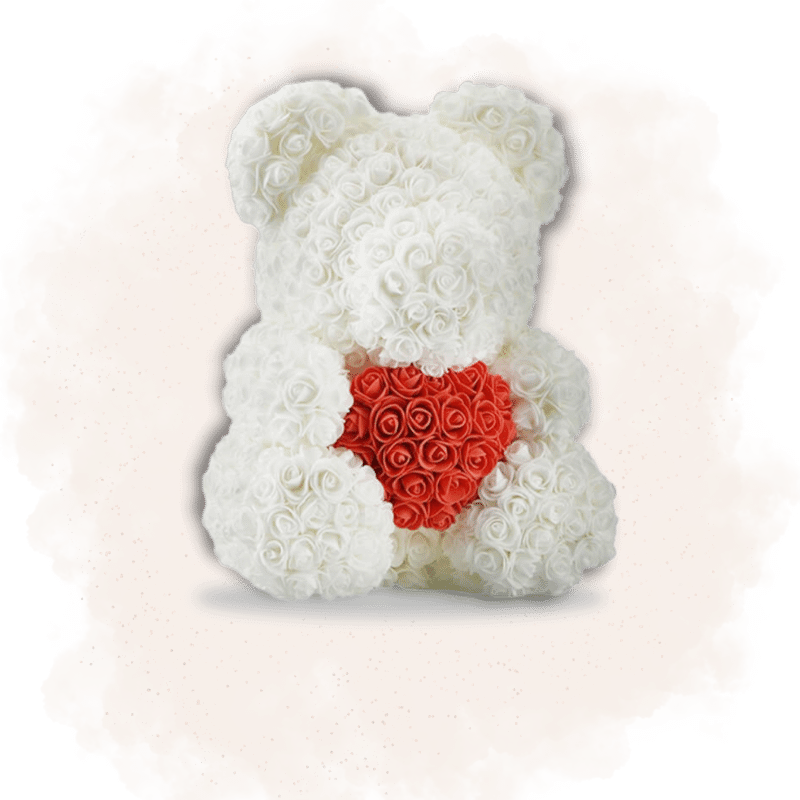 ours en rose coeur rouge