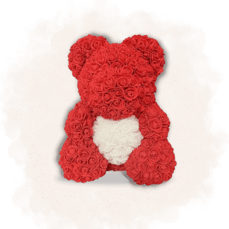 Ourson en Rose Éternelle Rouge 25cm Ours en rose 25cm Ourson En Rose Cœur Blanc 