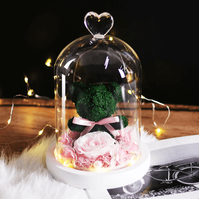 Ours Vert sous Cloche - Ourson En Rose