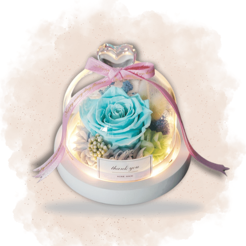 rose éternelle sous cloche