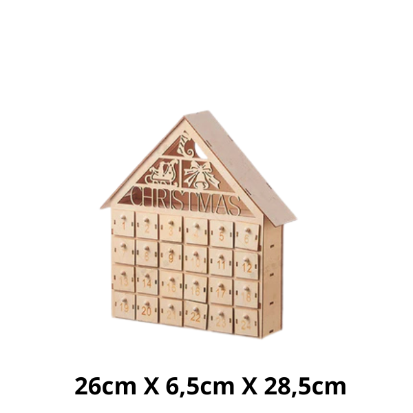 Calendrier de l'Avent de Noël en bois en forme de maison, compte à rebours de Noël et décoration d'intérieur