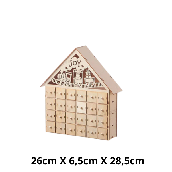 Calendrier de l'Avent de Noël en bois en forme de maison, compte à rebours de Noël et décoration d'intérieur