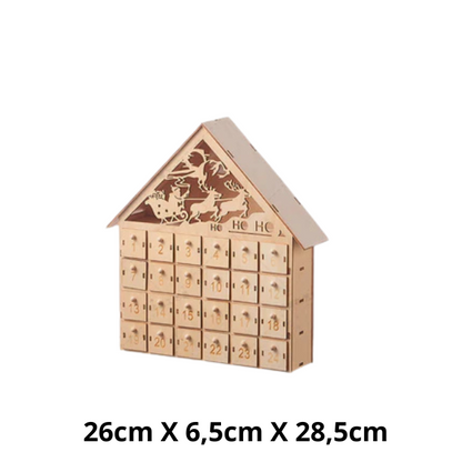 Calendrier de l'Avent de Noël en bois en forme de maison, compte à rebours de Noël et décoration d'intérieur
