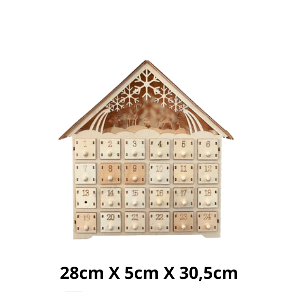 Calendrier de l'Avent de Noël en bois en forme de maison, compte à rebours de Noël et décoration d'intérieur